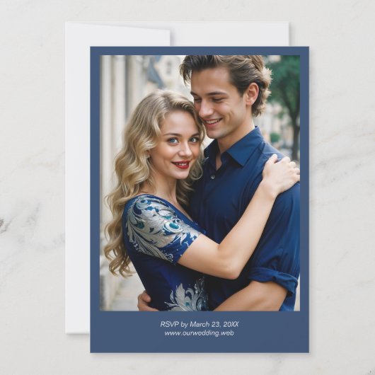 Exquisite Blue & Green Peacock Watercolor Photo Einladung (Rückseite)