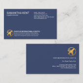 Exquisite Blue Minimalistisch Gold Airplane Logist Visitenkarte (Vorne/Hinten)