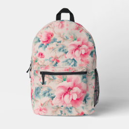 Exquisite Blume in sanftrosa und Blätter in Cerule Bedruckter Rucksack
