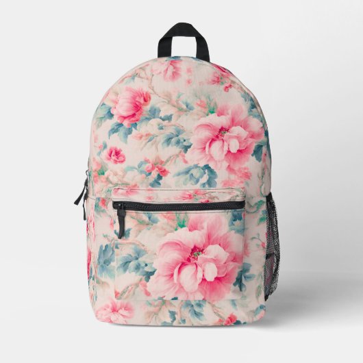 Exquisite Blume in sanftrosa und Blätter in Cerule Bedruckter Rucksack (Vorderseite)