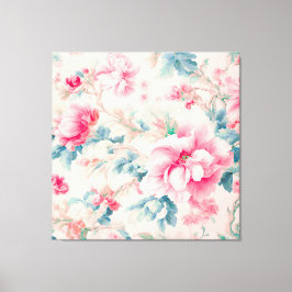 Exquisite Blume in sanftrosa und Blätter in Cerule Leinwanddruck