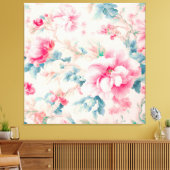 Exquisite Blume in sanftrosa und Blätter in Cerule Leinwanddruck (Insitu (Wohnzimmer))