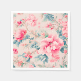 Exquisite Blume in sanftrosa und Blätter in Cerule Serviette