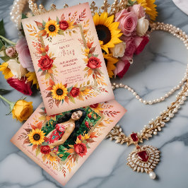 Exquisite Botanical Floral Frame Spanish Photo XVs Einladung