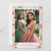 Exquisite Botanical Frame Quinceañera Twins Photo Einladung (Rückseite)