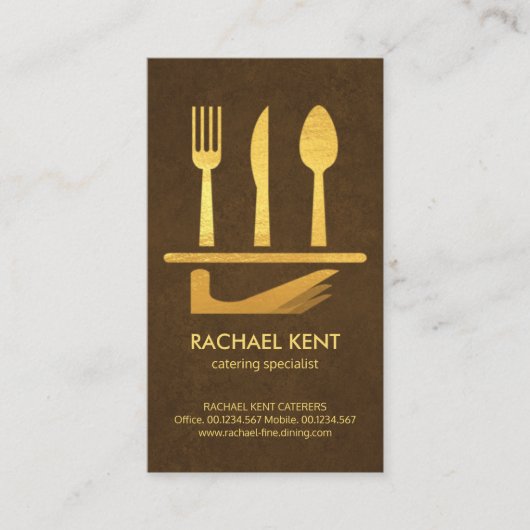 Exquisite Braun Gold Servieren Geschirr Set Visitenkarte (Vorderseite)