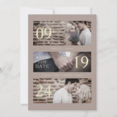Exquisite Brown Gold Trend Modern 3 Wedding Photos Save The Date (Vorderseite)