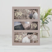 Exquisite Brown Gold Trend Modern 3 Wedding Photos Save The Date (Stehend Vorderseite)