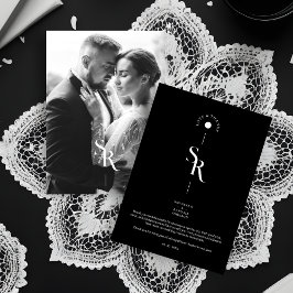 Exquisite Chic Minimalist Black Wedding Initials Dankeskarte