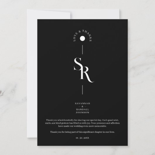 Exquisite Chic Minimalist Black Wedding Initials Dankeskarte (Vorderseite)