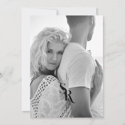 Exquisite Chic Minimalist Black Wedding Initials Save The Date (Rückseite)