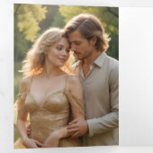 Exquisite Chic Minimalist Gold Wedding Initials Dreifach Gefaltete Einladung (Innen Erste Seite)