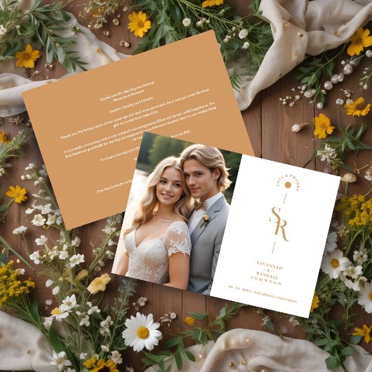 Exquisite Chic Minimalist Golden Wedding Initials Dankeskarte