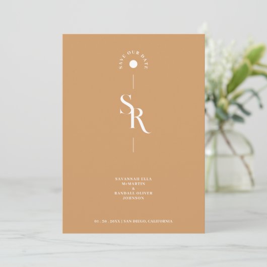 Exquisite Chic Minimalist Golden Wedding Initials Save The Date (Stehend Vorderseite)
