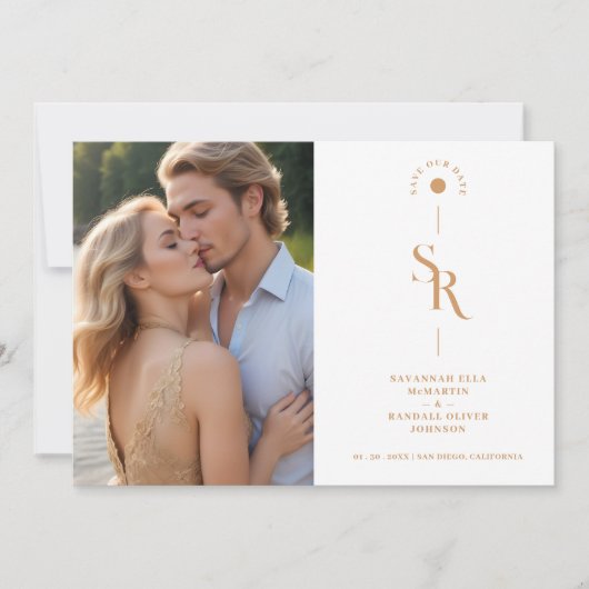 Exquisite Chic Minimalist Golden Wedding Initials Save The Date (Vorderseite)