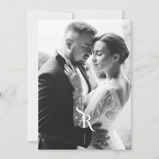 Exquisite Chic Minimalist White Wedding Initials Dankeskarte (Rückseite)