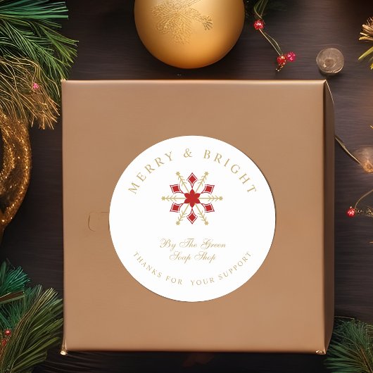 Exquisite Christmas Red & Gold Snowflake Thanks Runder Aufkleber