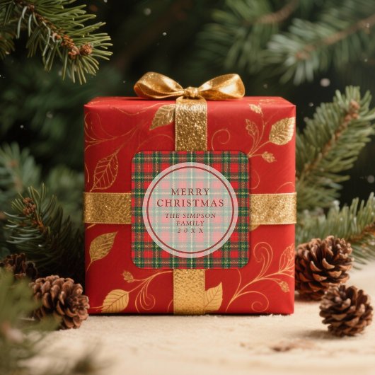 Exquisite Classic Festive Christmas Red Tartan Quadratischer Aufkleber