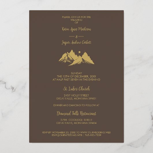 Exquisite  Cool Rustic Mountains Photo in Brown Folieneinladung (Rückseite)