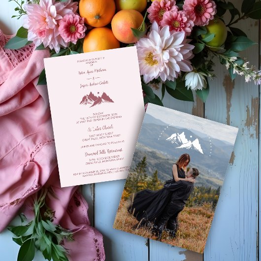 Exquisite Cool Rustic Mountains Photo in Rose Gold Folieneinladung