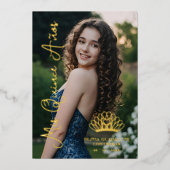 Exquisite Crown Quinceañera Photo Fancy Script Folieneinladung (Vorderseite)