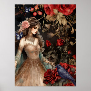 Exquisite Dunkle Schönheit Rote Rosen & Raven Poster