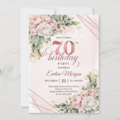 Exquisite Dusty Pink Greenery Floral 70th Birthday Einladung (Vorderseite)