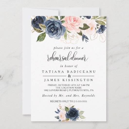 Exquisite Fall Floral Probe Abendessen Einladung (Vorderseite)