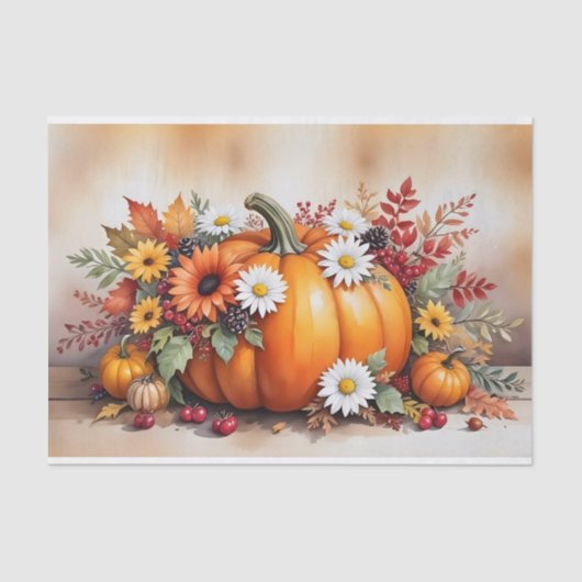 Exquisite Fall Pumpkins Wildflowers and Autumn Seidenpapier (Vorderseite)