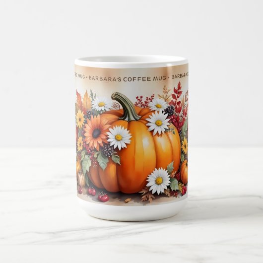 Exquisite Fall Pumpkins Wildflowers Custom Name Kaffeetasse (Mittel)