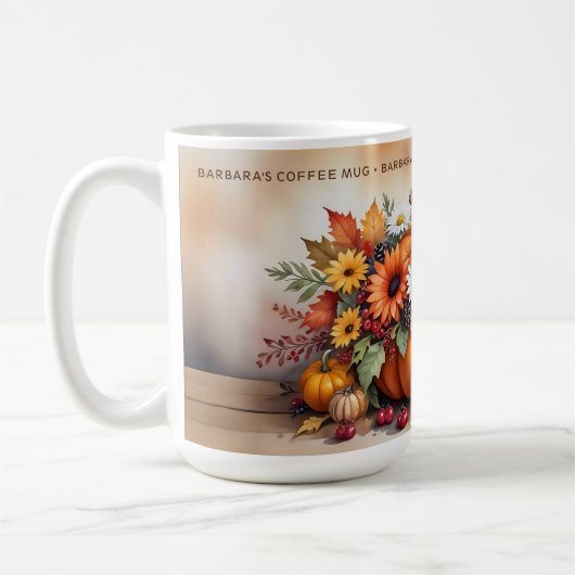 Exquisite Fall Pumpkins Wildflowers Custom Name Kaffeetasse (Links)