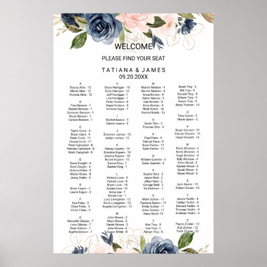 Exquisite fallflorale Alphabetisierungsdiagramme Poster (Vorne)