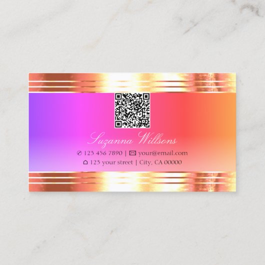 Exquisite farbenfrohe Rose Goldgrenzen und QR-Code Visitenkarte (Rückseite)