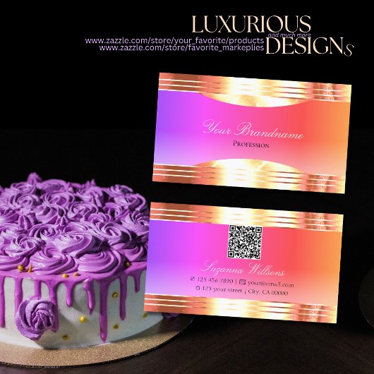 Exquisite farbenfrohe Rose Goldgrenzen und QR-Code Visitenkarte