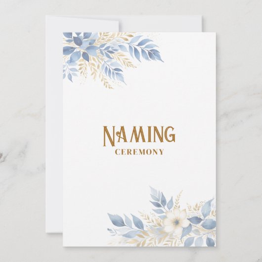 Exquisite Floral Branches in Blue Naming Ceremony Einladung (Rückseite)