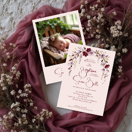 Exquisite Floral Burgundy Shades Arch Baby Baptism Einladung