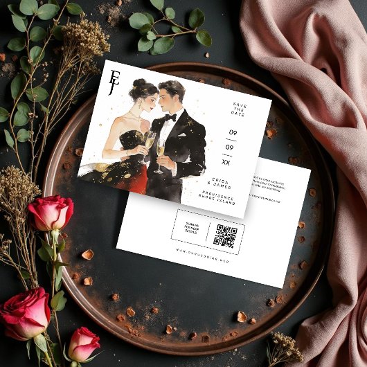 Exquisite Glamorous Black & Gold Couple Wedding Save The Date