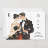 Exquisite Glamorous Black & Gold Couple Wedding Save The Date (Vorderseite)