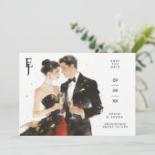Exquisite Glamorous Black & Gold Couple Wedding Save The Date (Stehend Vorderseite)