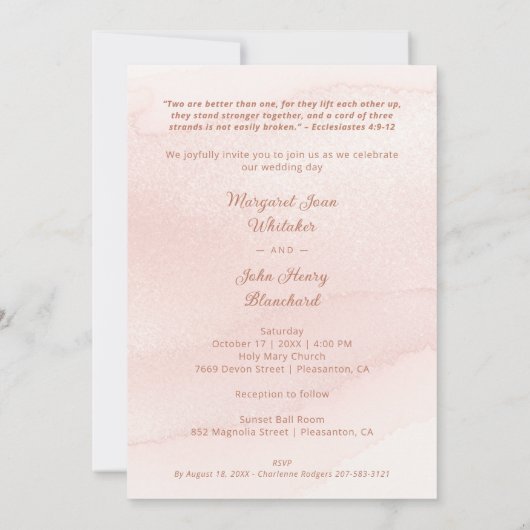 Exquisite Glitter Pink Floral Christian Cross Einladung (Rückseite)