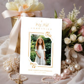 Exquisite Gold Botanical Frame First Communion Einladung