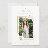 Exquisite Gold Botanical Frame First Communion Einladung (Vorderseite)