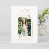 Exquisite Gold Botanical Frame First Communion Einladung (Stehend Vorderseite)