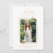 Exquisite Gold Botanical Frame First Communion Einladung (Vorderseite)