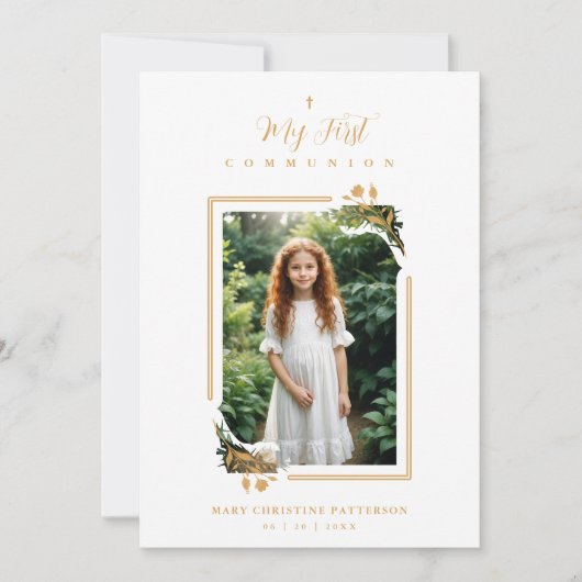 Exquisite Gold Botanical Frame First Communion Einladung (Vorderseite)