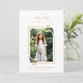 Exquisite Gold Botanical Frame First Communion Einladung (Stehend Vorderseite)