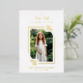 Exquisite Gold Botanical Frame First Communion Folieneinladung (Stehend vorne)