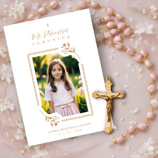 Exquisite Gold Floral Botanical Frame Communion Einladung