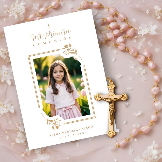 Exquisite Gold Floral Botanical Frame Communion Einladung