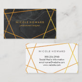 Exquisite Gold Lines Black Marble Visitenkarte (Vorne/Hinten)